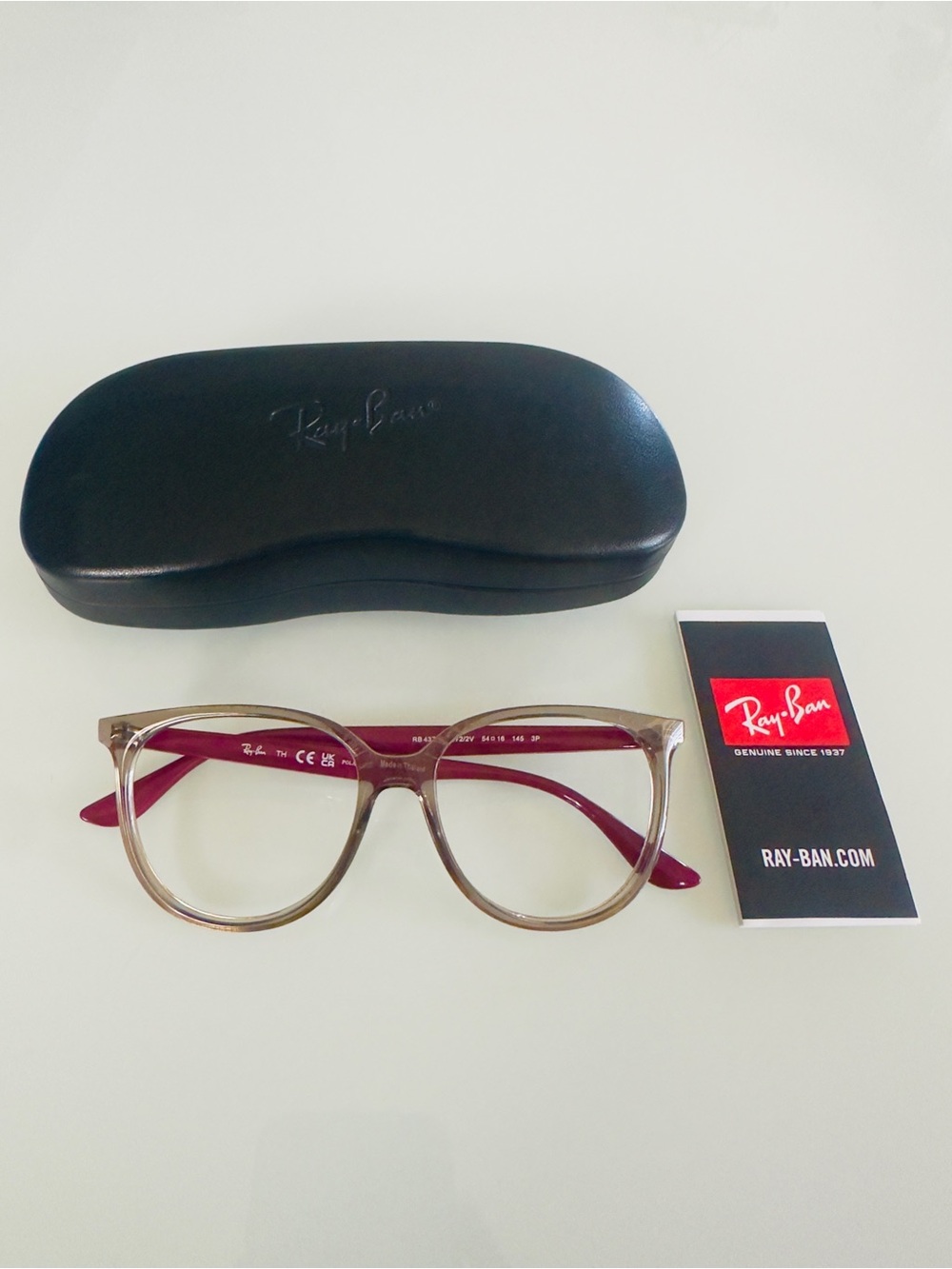 Ray-Ban Frames with Burgundy Temples Transparent Gray Eyeglasses